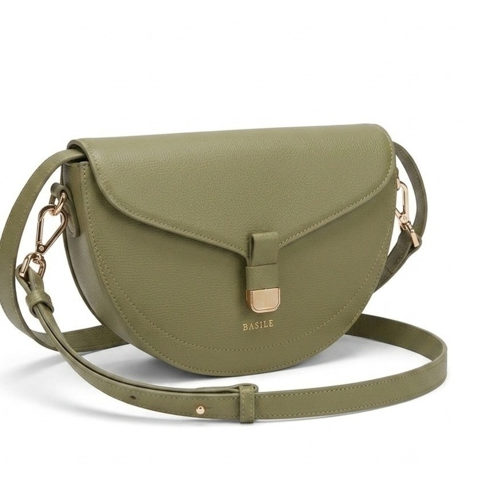 BASILE (Maison Rinceau) Dianna Sage Green Italian Leather Half Moon Bag NWOT